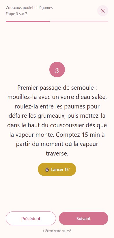 Le mode cuisine, une étape à la fois